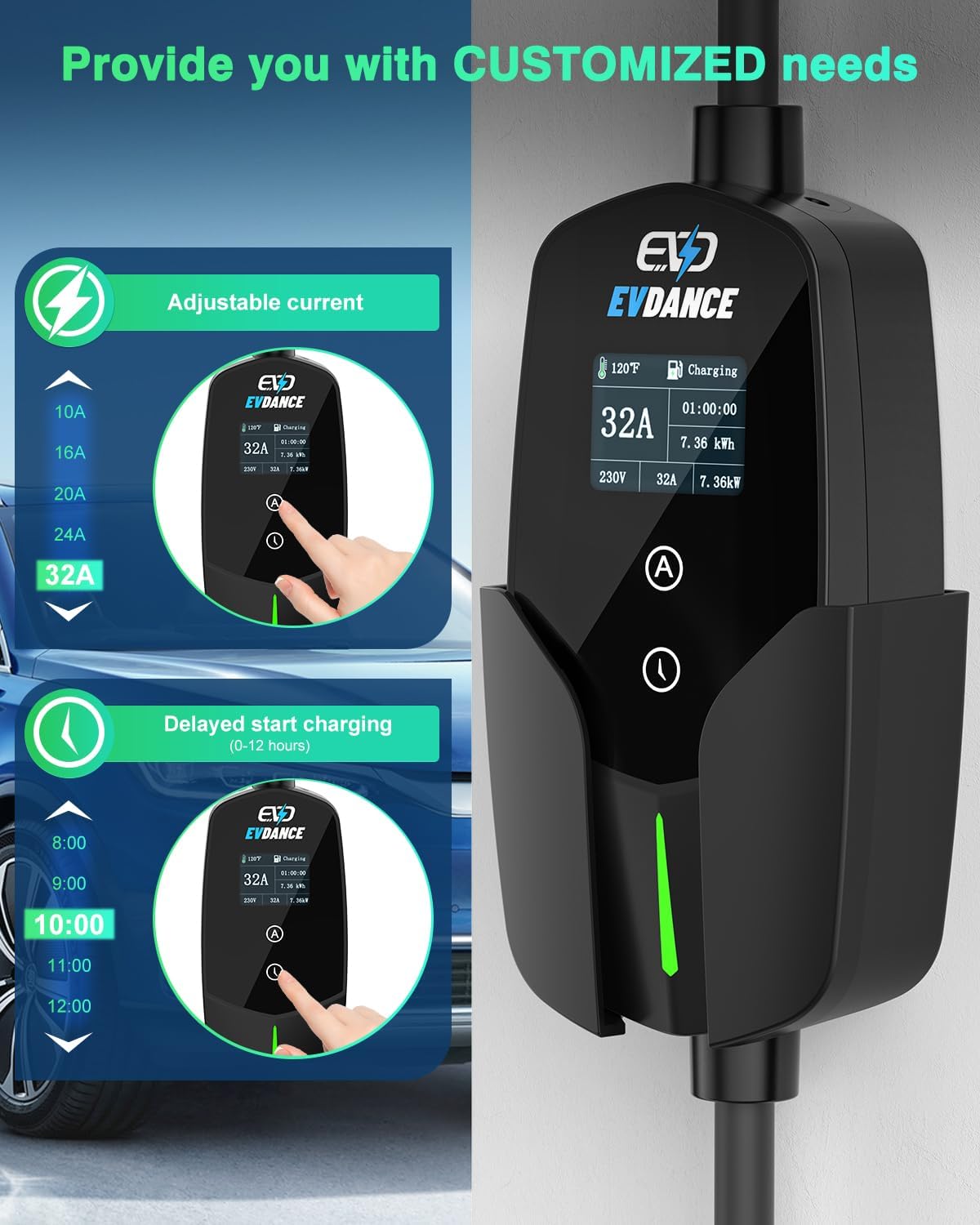 EVDANCE 32A Type 2 EV Charger  - Portable Ev Charger 32A Type 2 Cee Plug ulasan dan harga