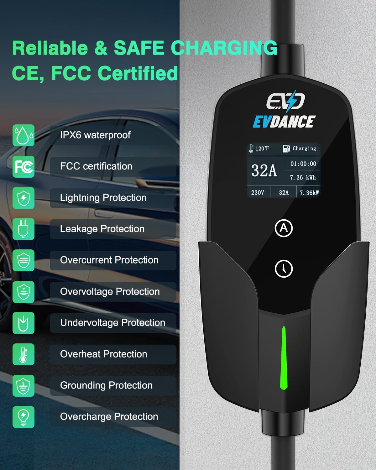EVDANCE 32A Type 2 EV Charger  - Portable Ev Charger 32A Type 2 Cee Plug ulasan dan harga