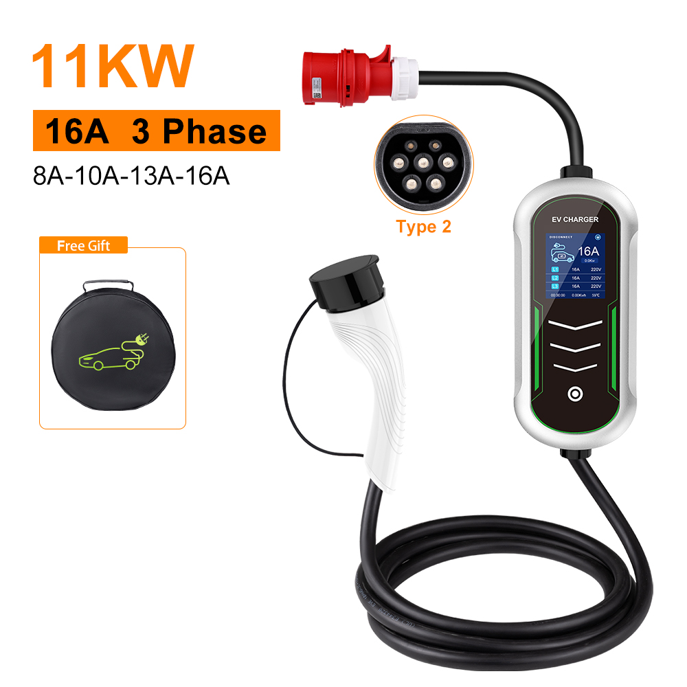 IPENGEN 11KW EV Portable Charg - Portable Ev Charger 32A Type 2 Cee Plug ulasan dan harga