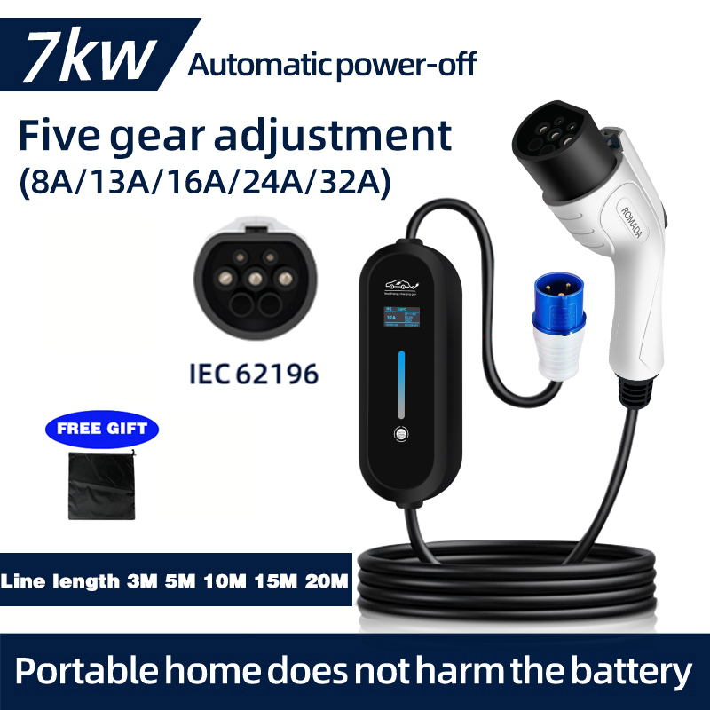 ROMADA 7KW 32A EV Portable Cha - Portable Ev Charger 32A Type 2 Cee Plug ulasan dan harga