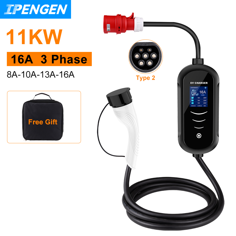 IPENGEN 11KW 16A 3 Phase EV Po - Portable Ev Charger 32A Type 2 Cee Plug ulasan dan harga